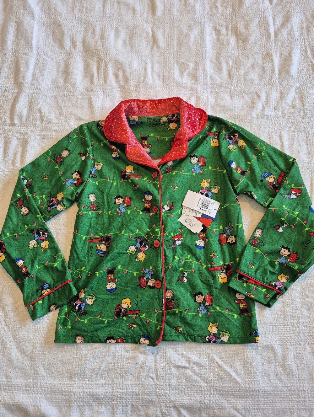 Peanuts girls 10/12 or Large pajama top, green & red NEW